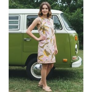 Donna Morgan Floral Silk Sheath Dress 60's Inspired Pink Size 16